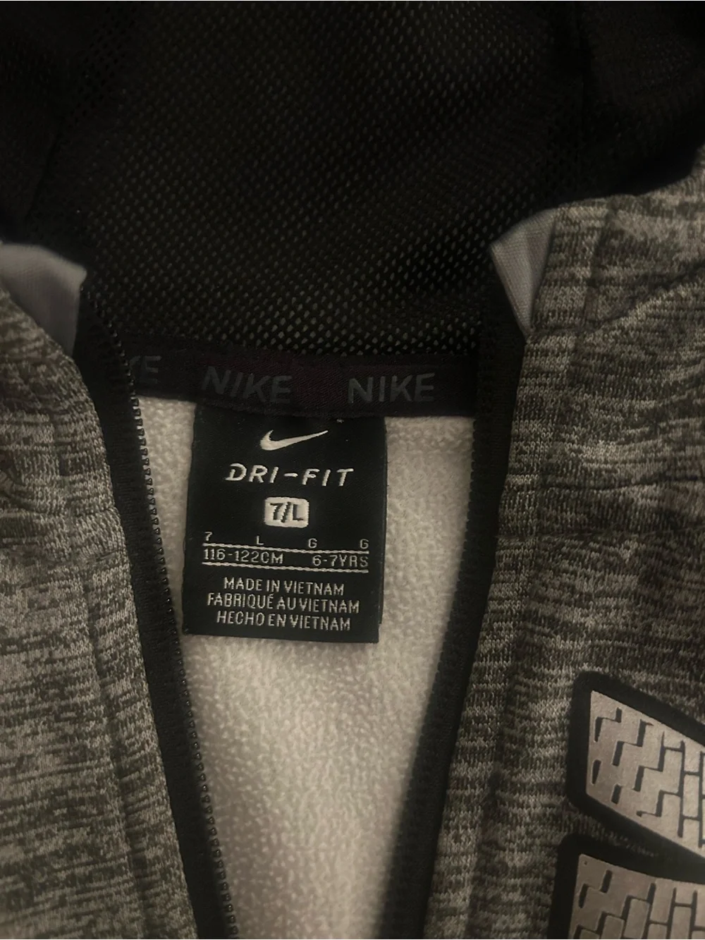 Boys Size Large Nike Grey Dri-FIT Zip Hoodie Jacket